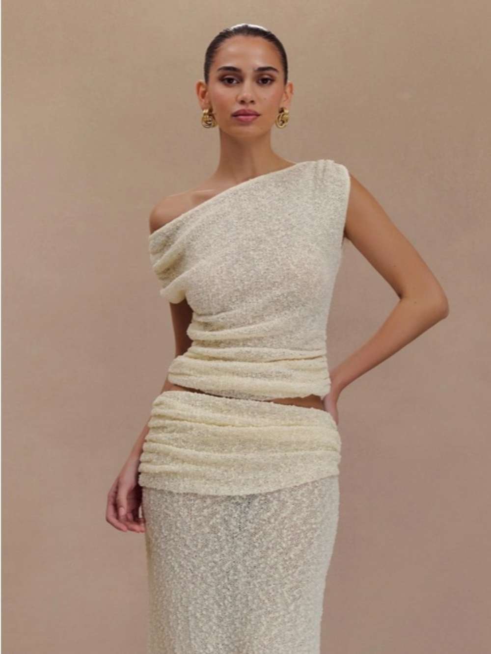 Meshki One-Shoulder Cream Ruched top